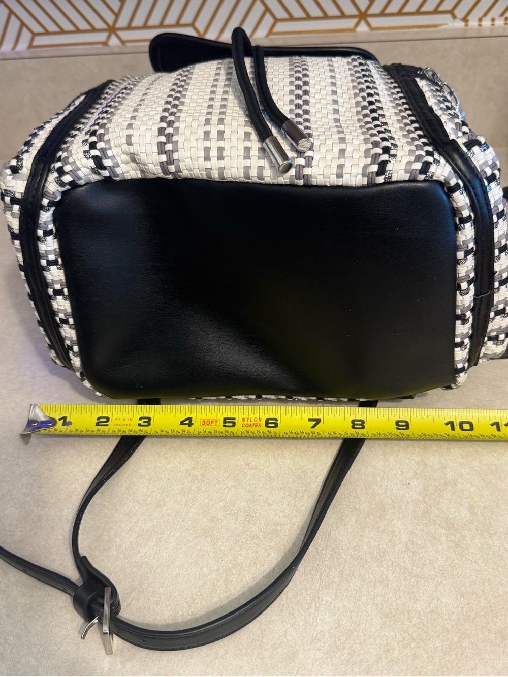 NWOT Ted Baker Allizza Black & Cream w/metallic silver woven Stripe Backpack - Picture 6 of 8